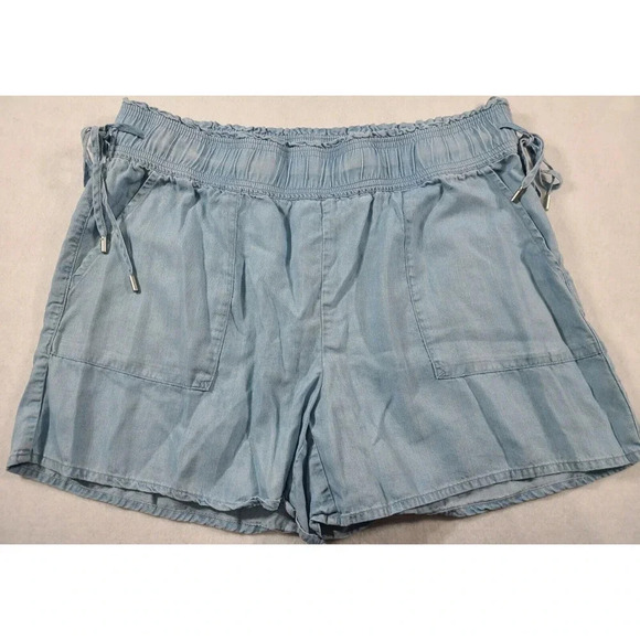 Witchery Chambray Shorts Women's Size 14 Blue Pockets Pull On Side Ties Boho - Picture 1 of 5